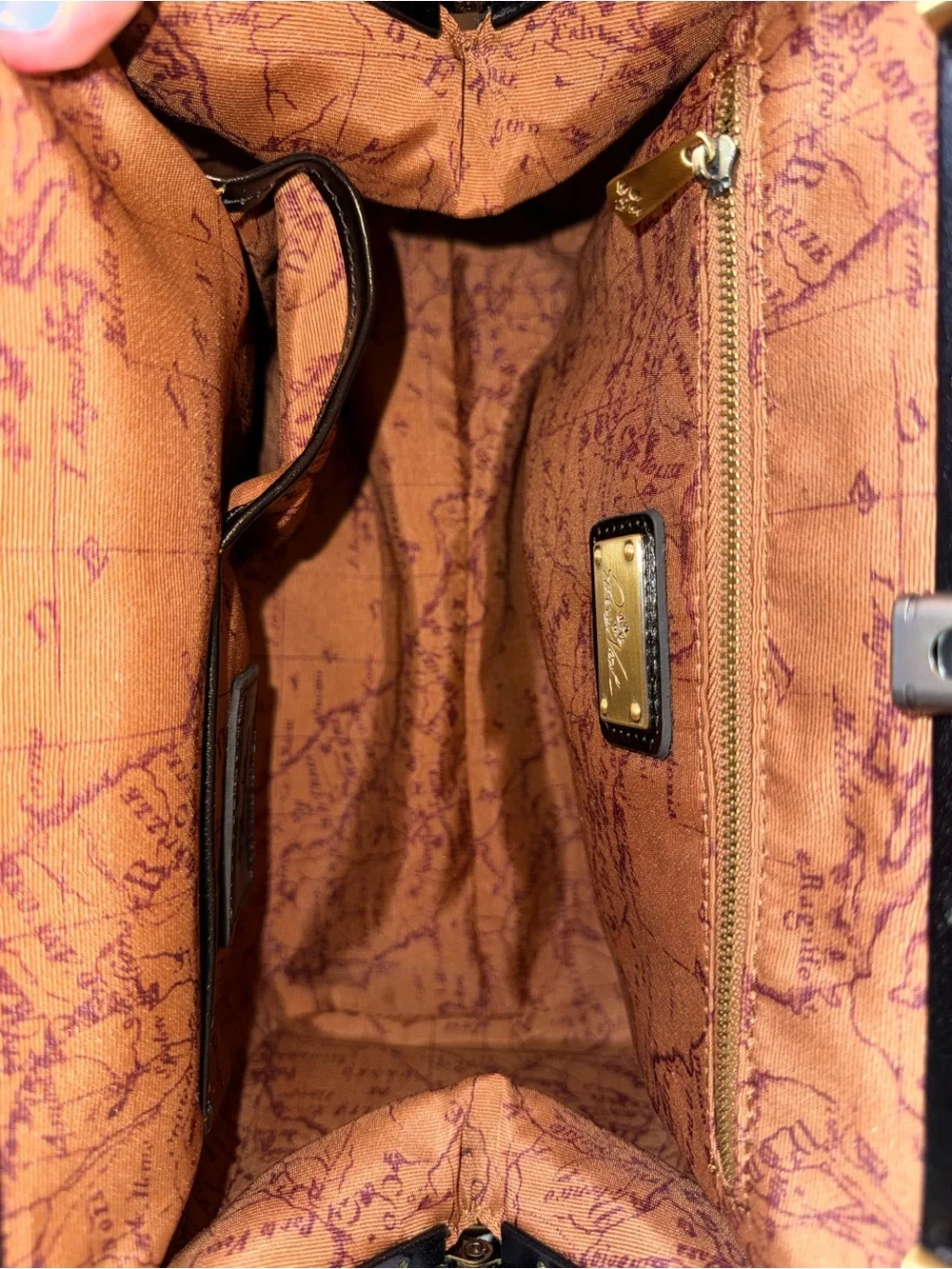 Patricia Nash Black and Light Gray Leather Frame Satchel